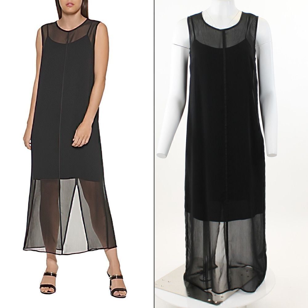 DKNY Black Sheer-Layer Sleeveless Maxi Dress